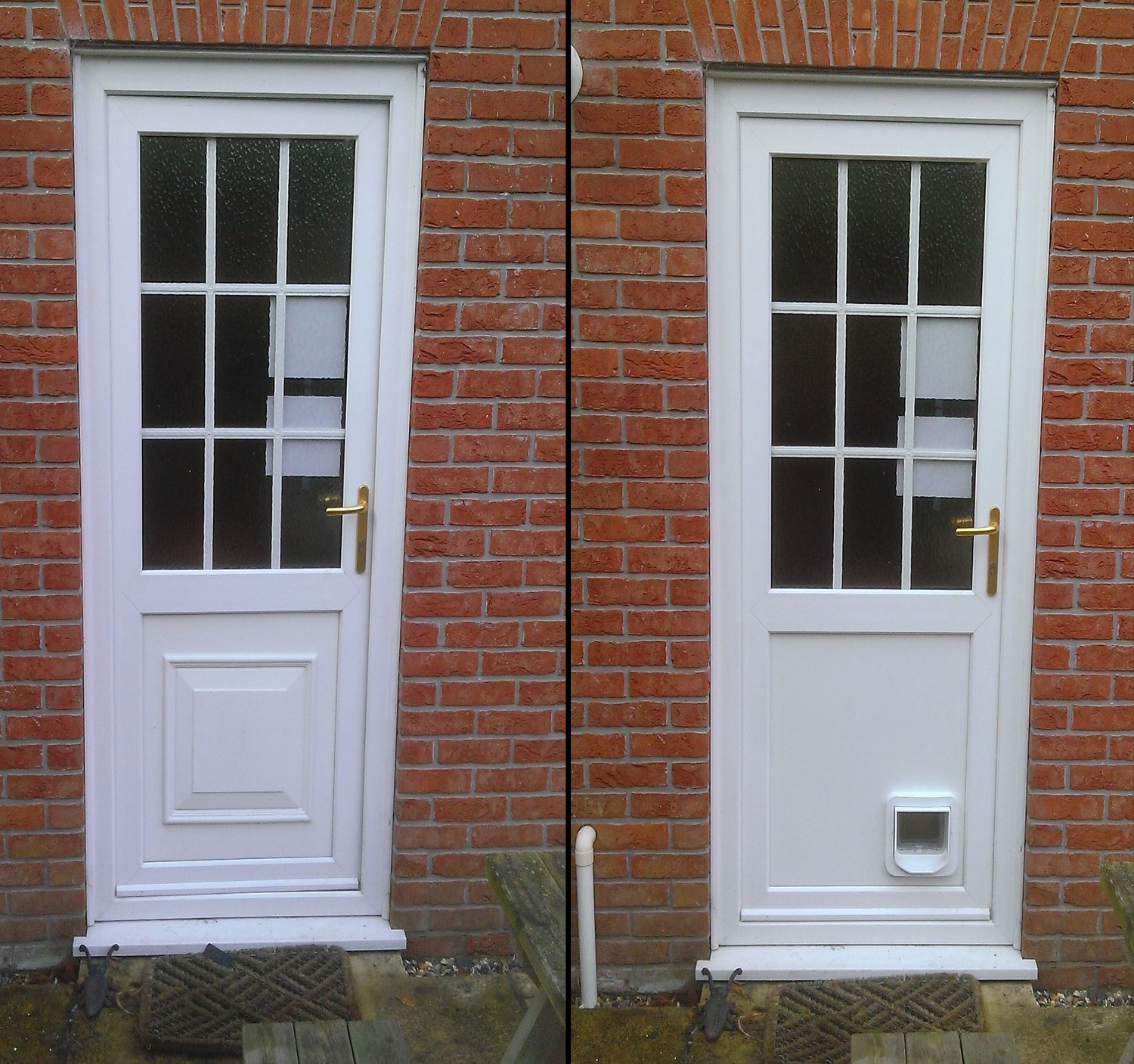 Installing a cat flap into an existing door. S&C Window Repairs can help
